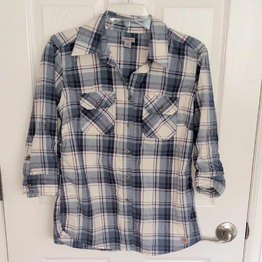 Carhartt Women's Plaid 3/4 Sleeve Button Down - S
